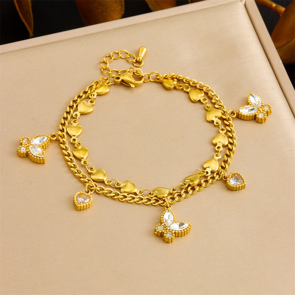 Fluttering Heart Duo Layered Bracelet