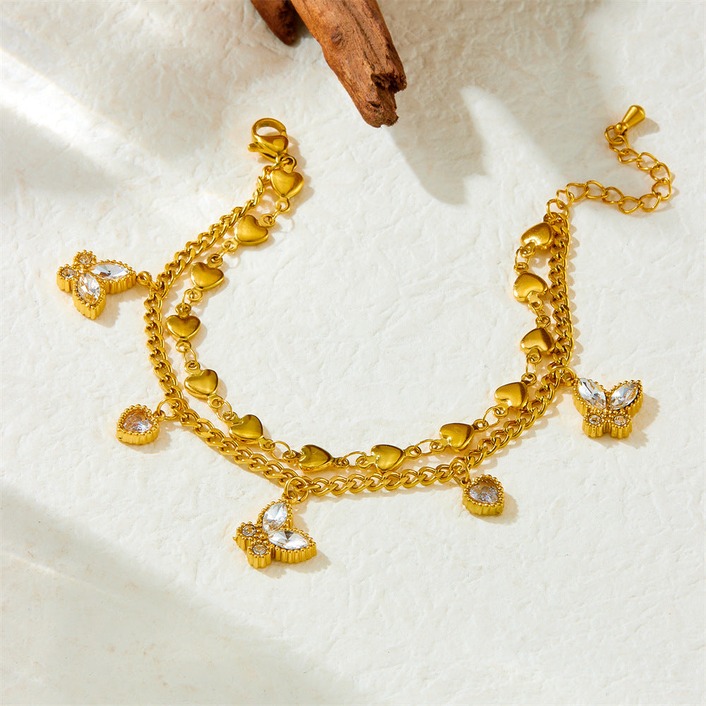 Fluttering Heart Duo Layered Bracelet