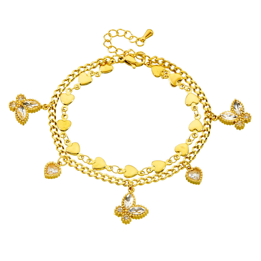 Fluttering Heart Duo Layered Bracelet