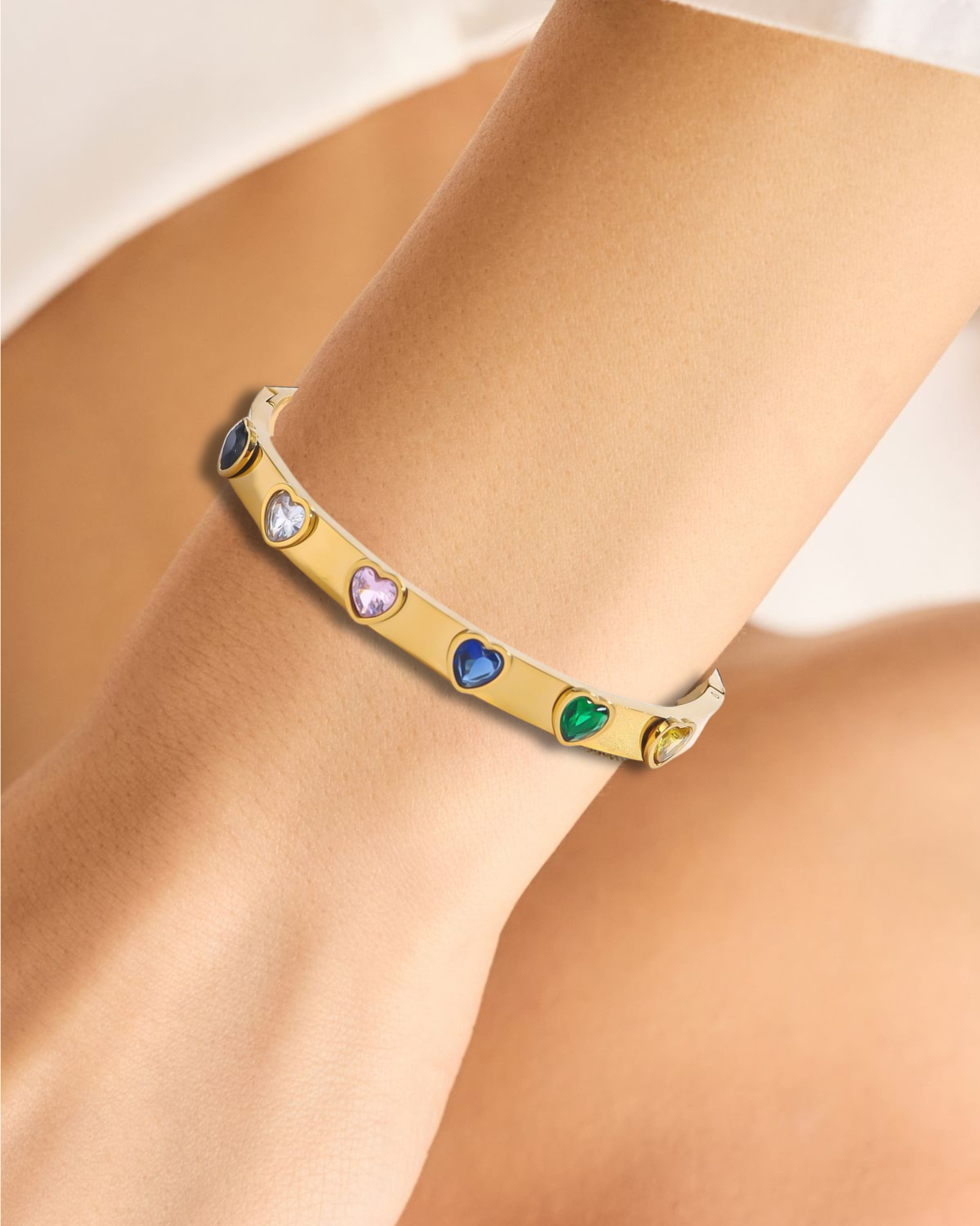 Golden Heart Gemstone Bangle Bracelet