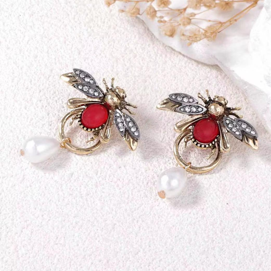 Enchanting Pearl Drop Bee Earrings