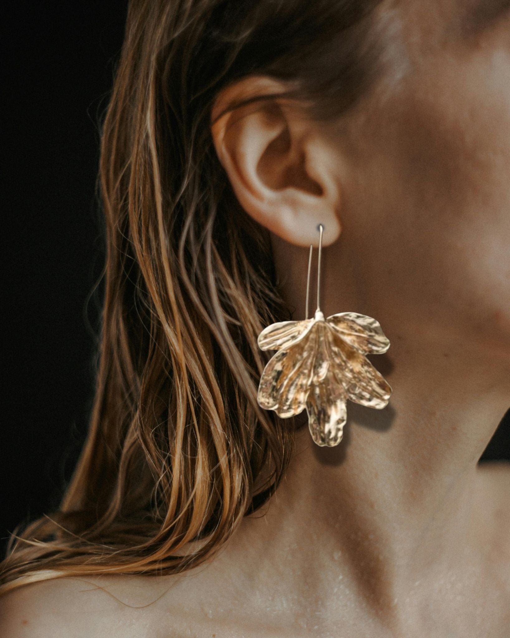 Lustrous Gold Leaf Dangle Earrings