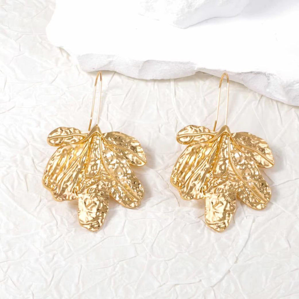 Lustrous Gold Leaf Dangle Earrings