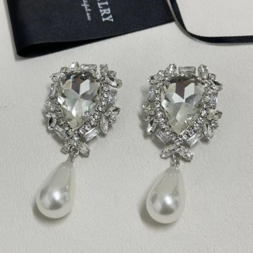 Luxurious Crystal & Pearl Dangle Earrings.