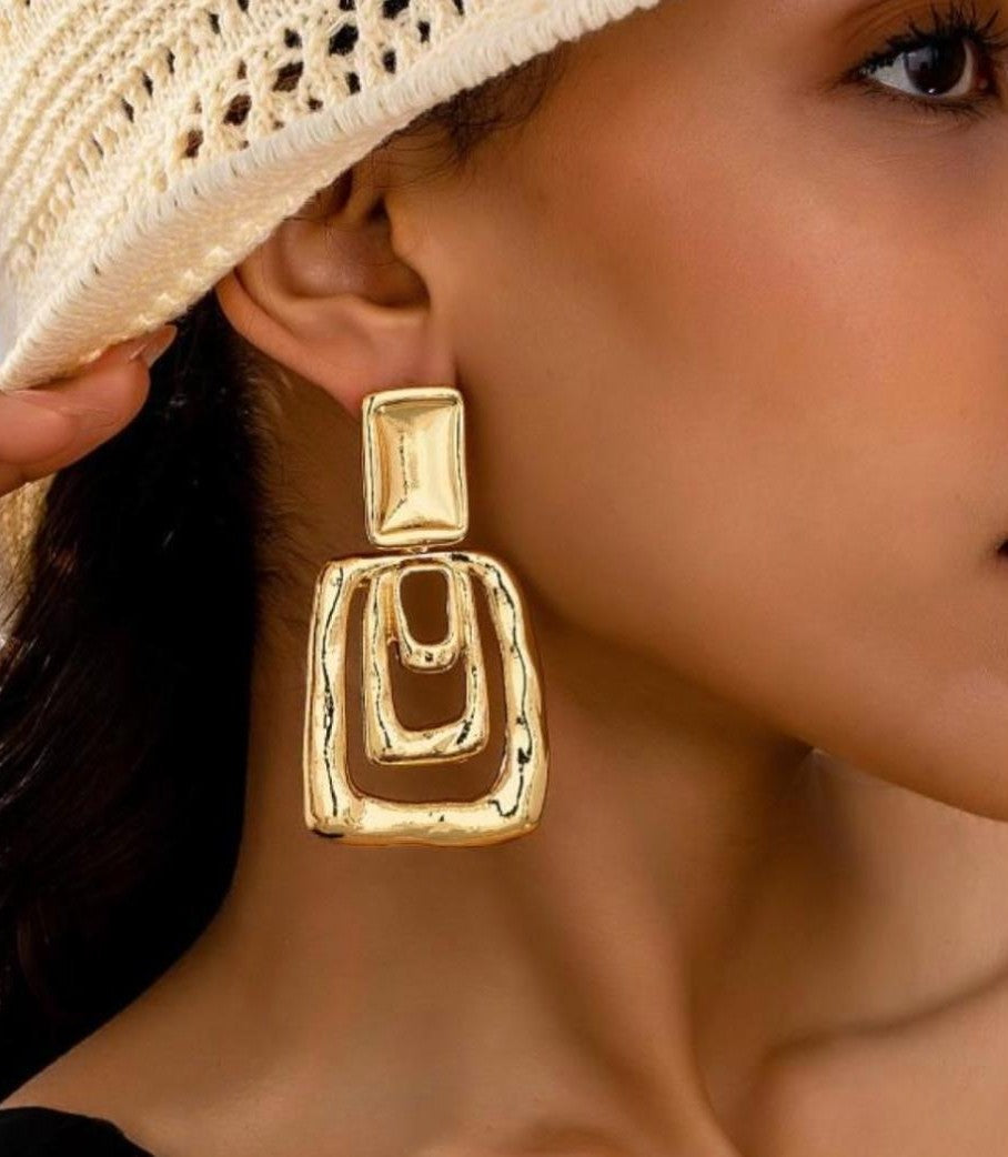 Bold Geometric Gold Dangle Earrings