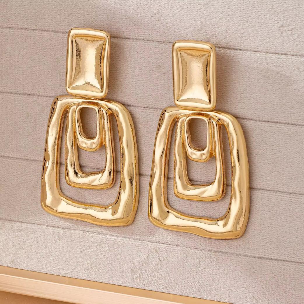 Bold Geometric Gold Dangle Earrings