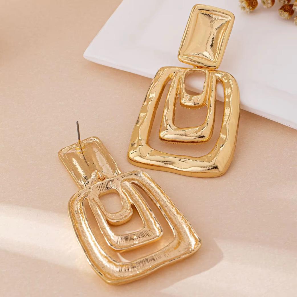 Bold Geometric Gold Dangle Earrings
