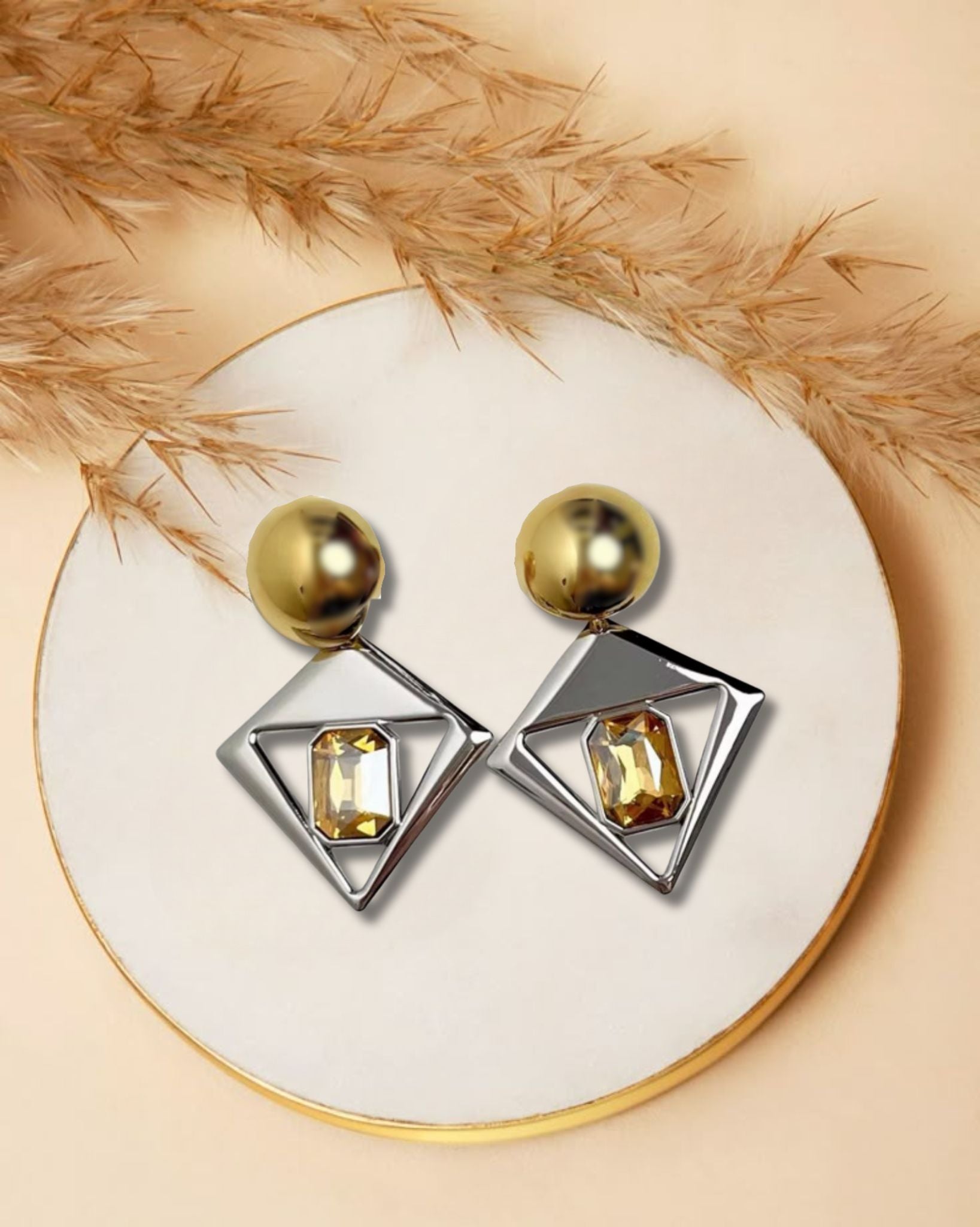 Modern Geometric Gemstone Dangle Earrings