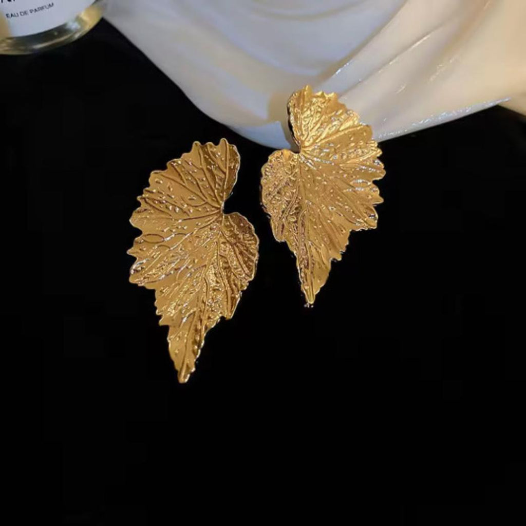 Statement Textured Gold Leaf Earrings