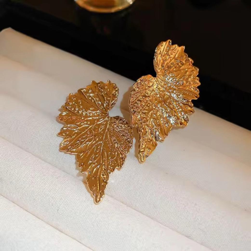Statement Textured Gold Leaf Earrings