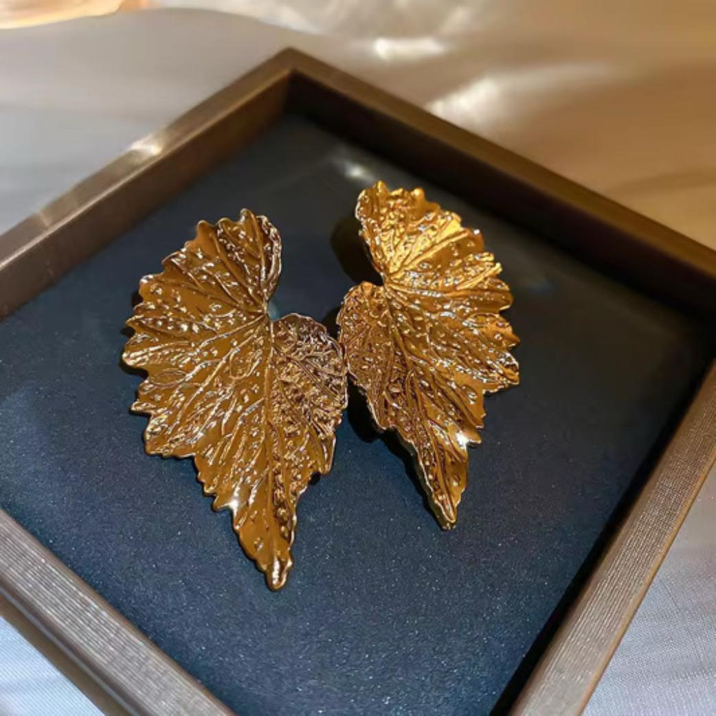 Statement Textured Gold Leaf Earrings