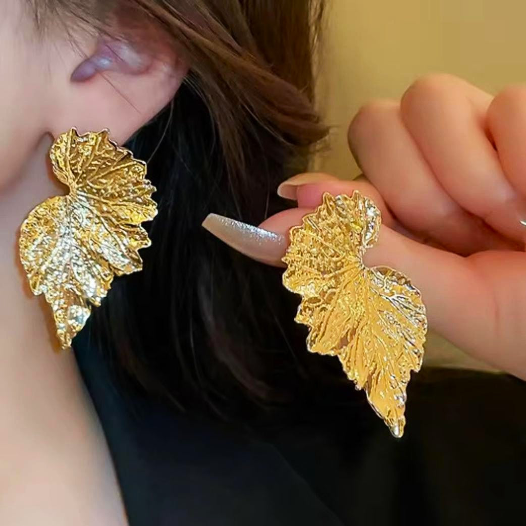 Statement Textured Gold Leaf Earrings