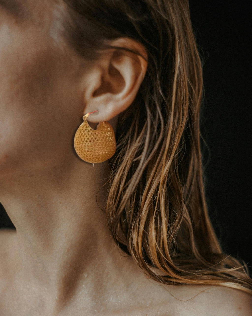 Exotic Textured Gold Dome Hoop Earrings
