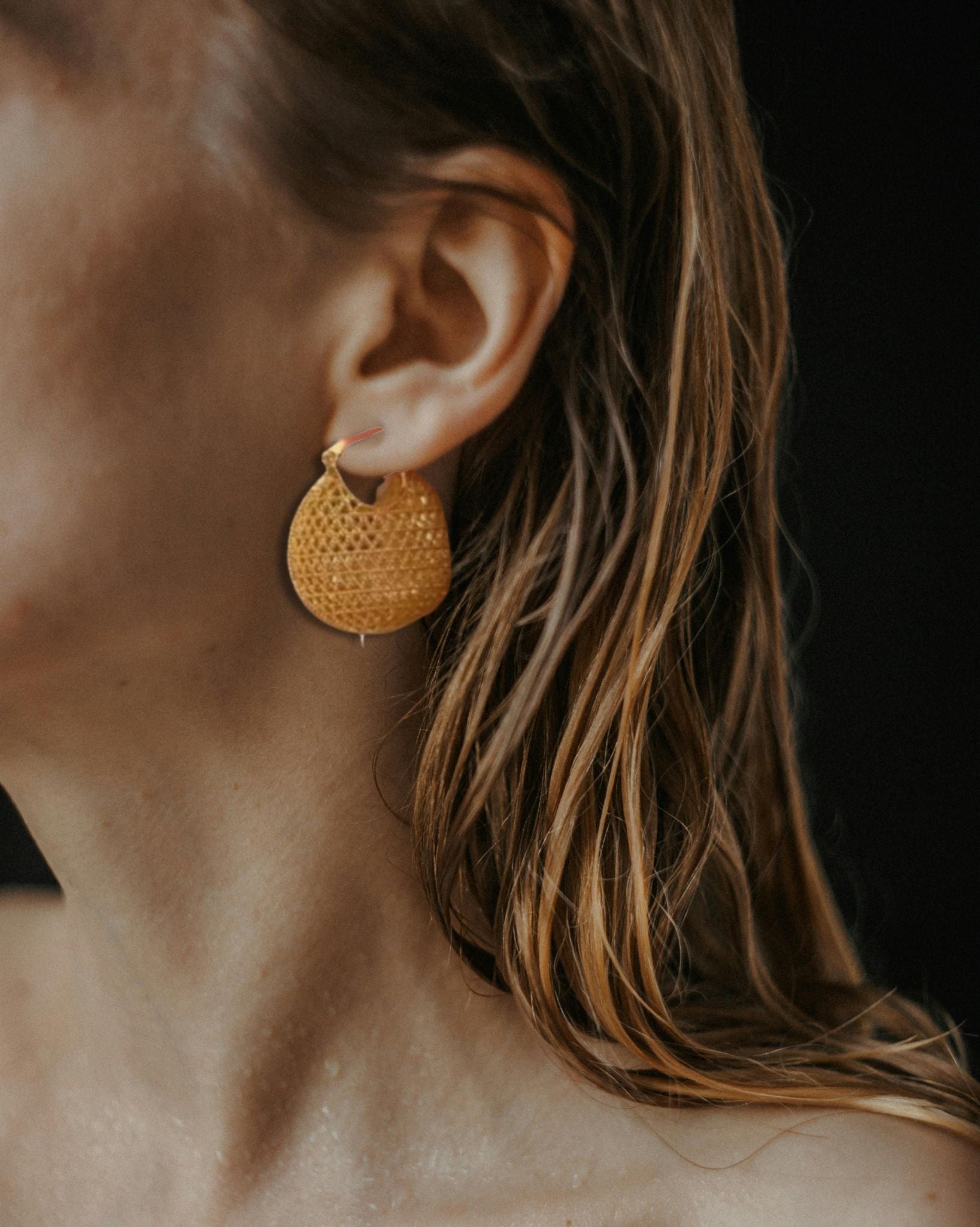 Exotic Textured Gold Dome Hoop Earrings