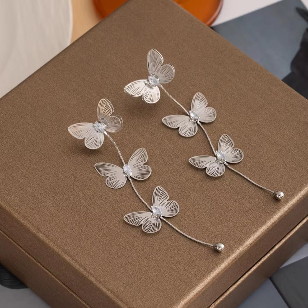 Silver Cascade Butterfly Earrings