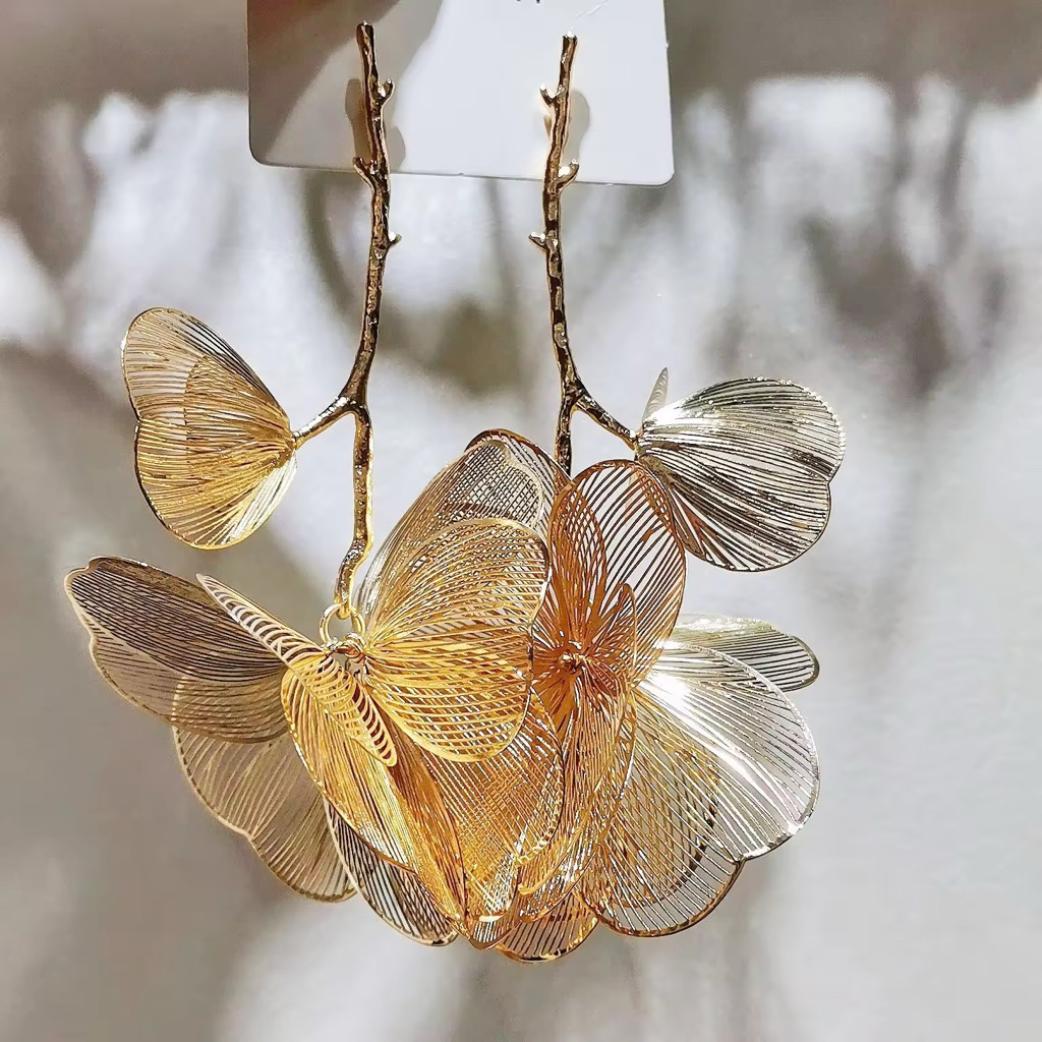 Golden Ginkgo Leaf Branch Earrings
