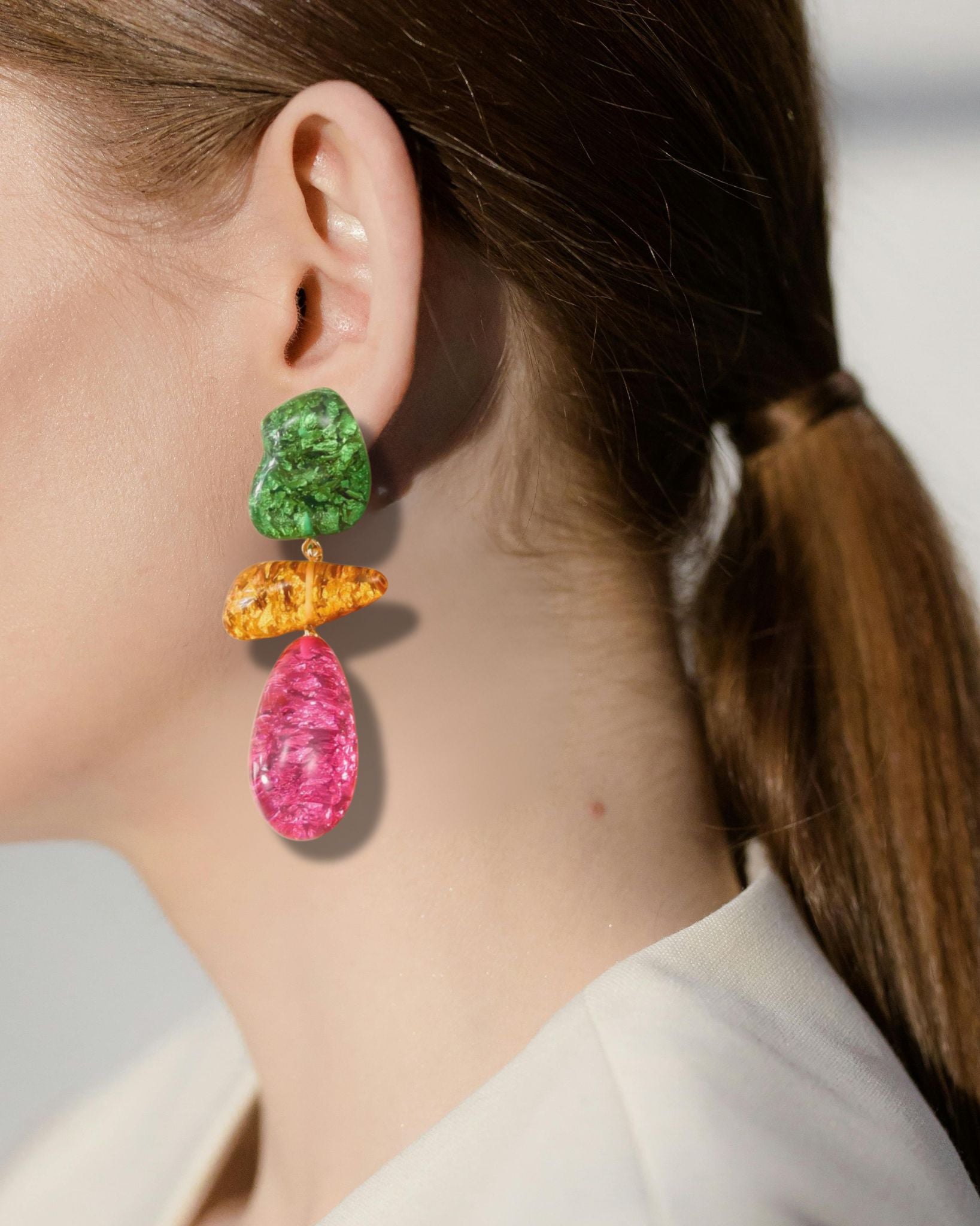 Vibrant Tri-Tone Drop Earrings