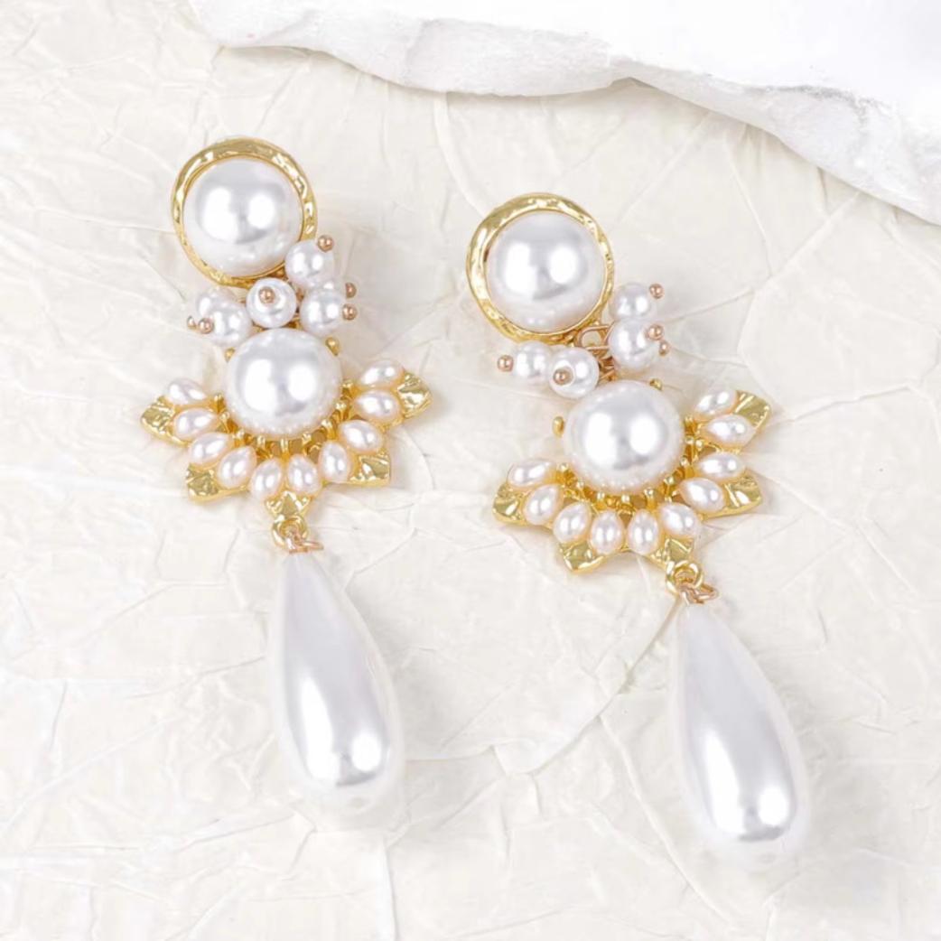 Opulent Pearl Cluster Drop Earrings
