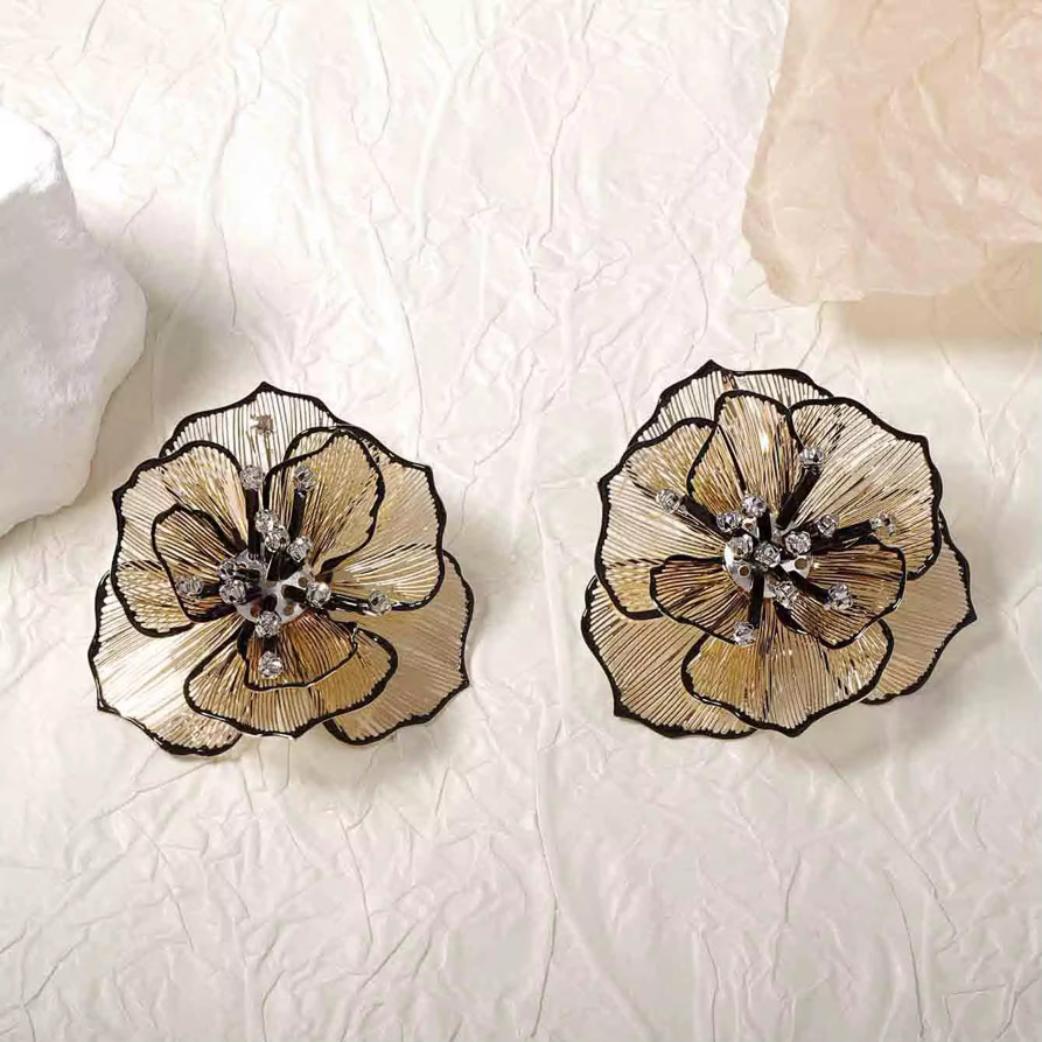Golden Radiance Floral Statement Earrings