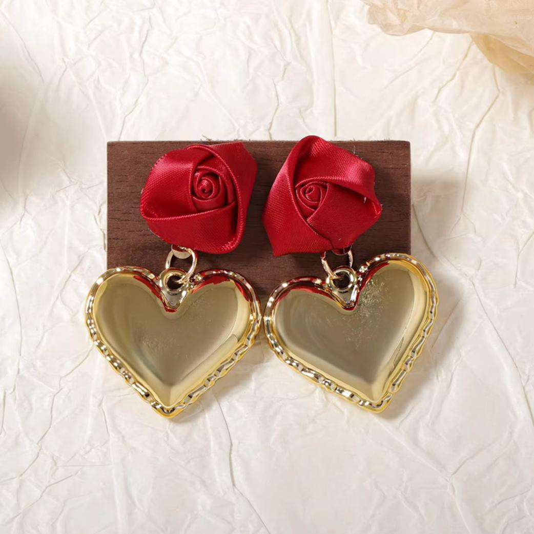 Romantic Rose & Heart Dangle Earrings