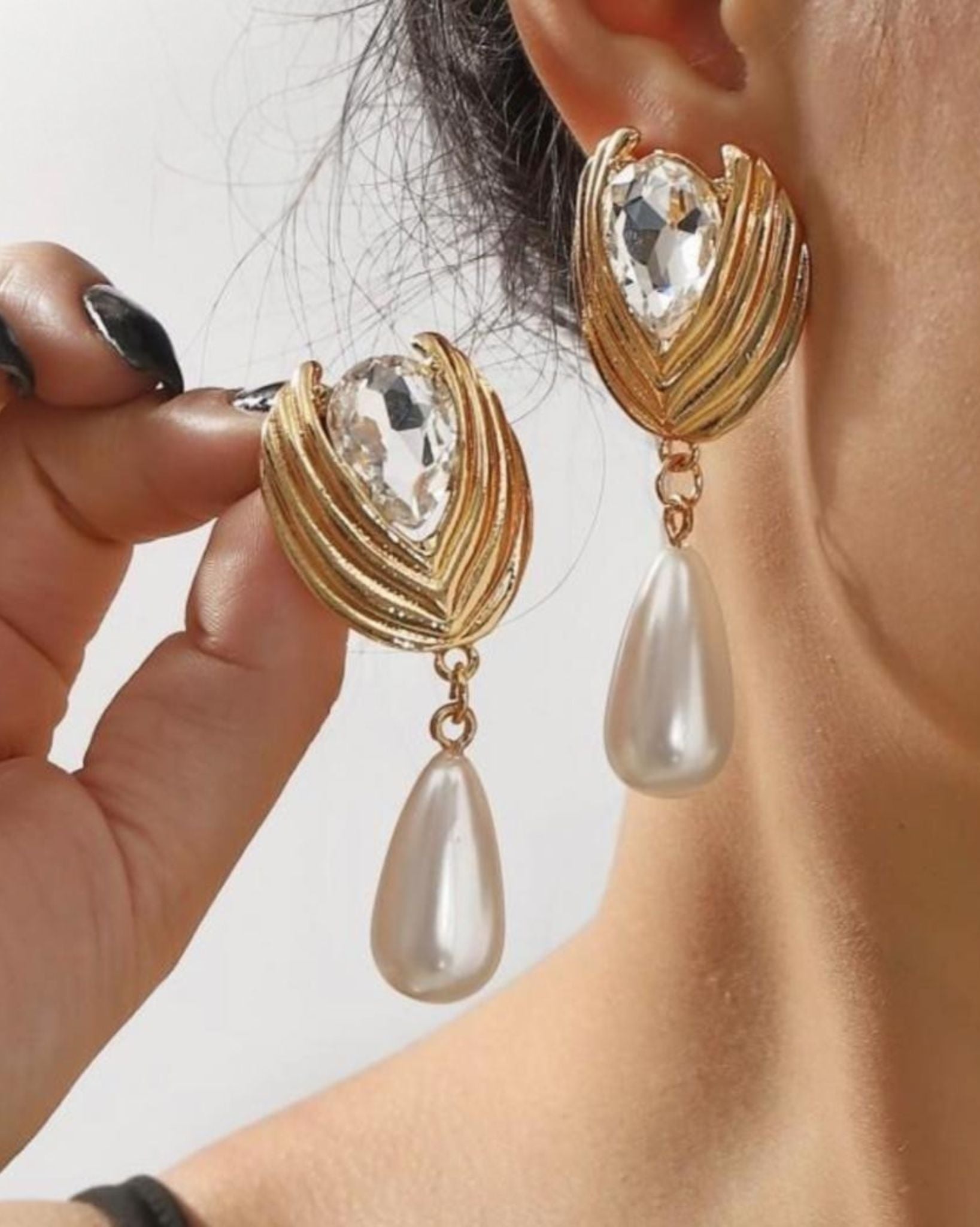 Regal Radiance Pearl & Crystal Drop Earrings