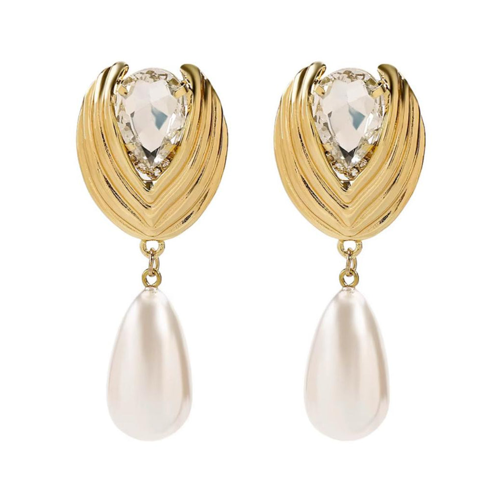 Regal Radiance Pearl & Crystal Drop Earrings