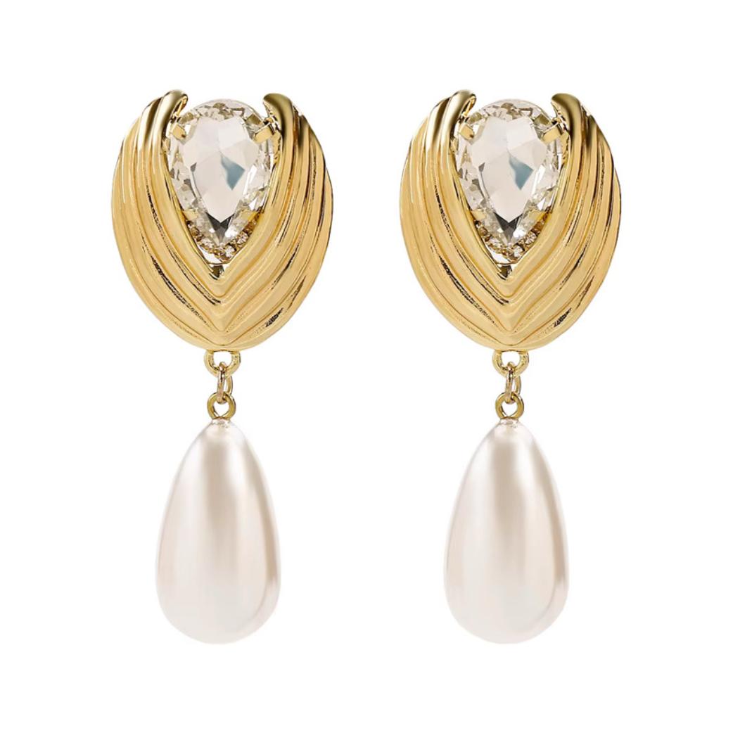Regal Radiance Pearl & Crystal Drop Earrings
