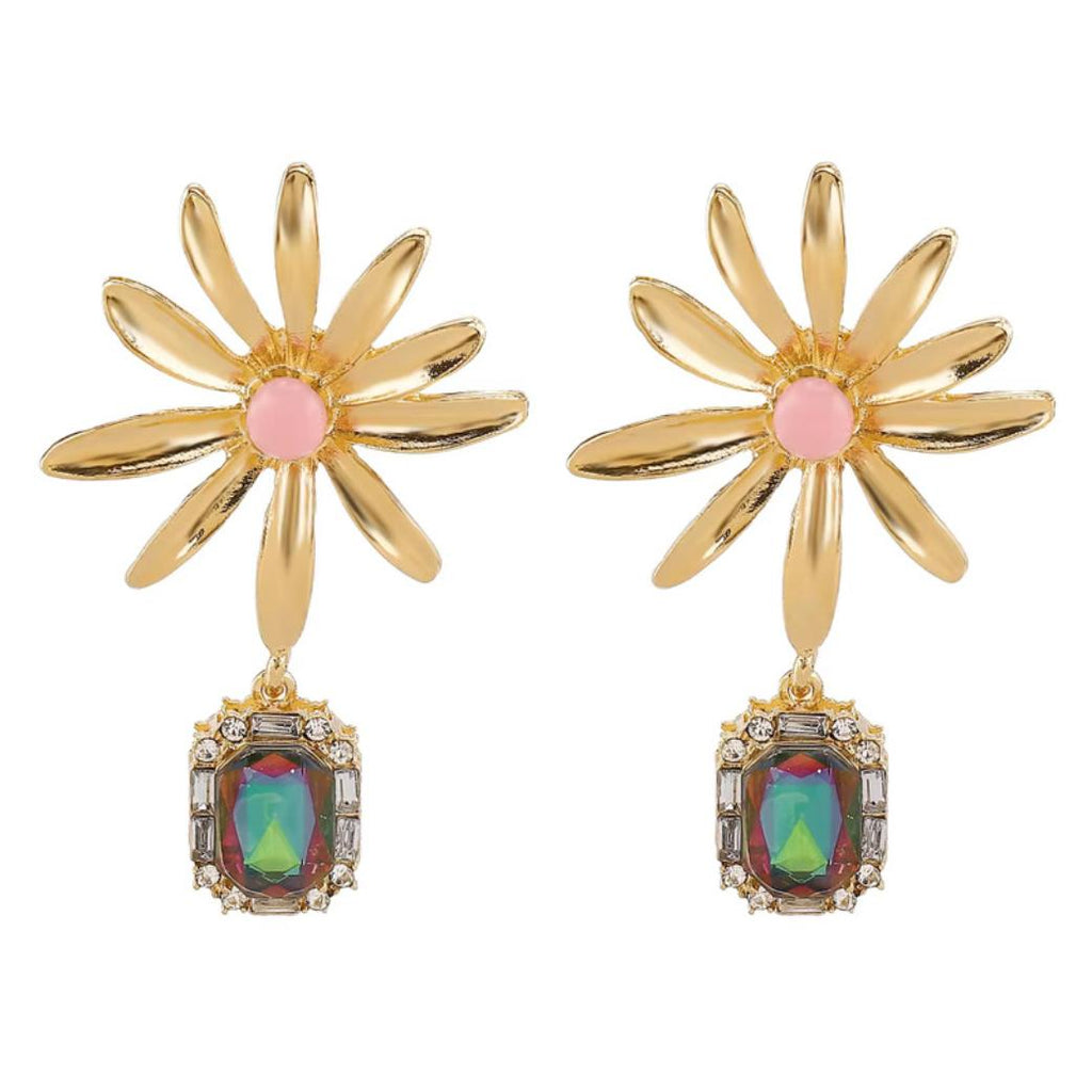 Whimsical Bloom Daisy Delight Iridescent Crystal Drop Earrings