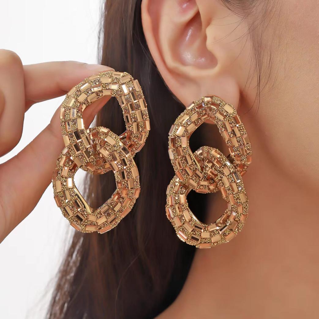 Interlocking Textured Gold Link Earrings