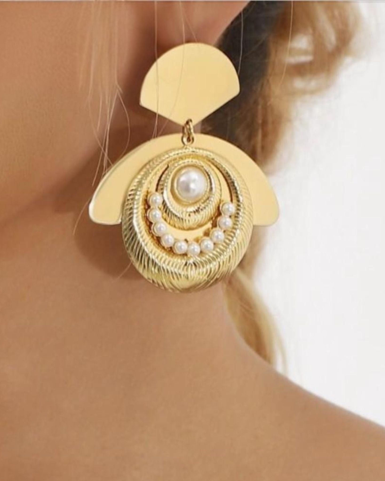 Allure Golden & Pearl Statement Dangle Earrings