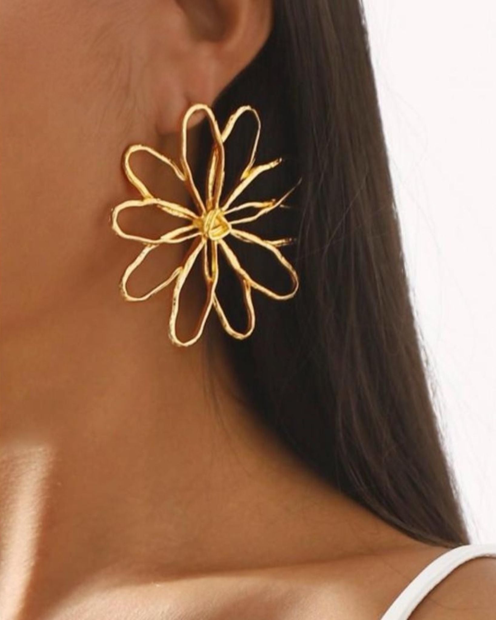 Bloom Abstract Gold Floral Outline Statement Earrings