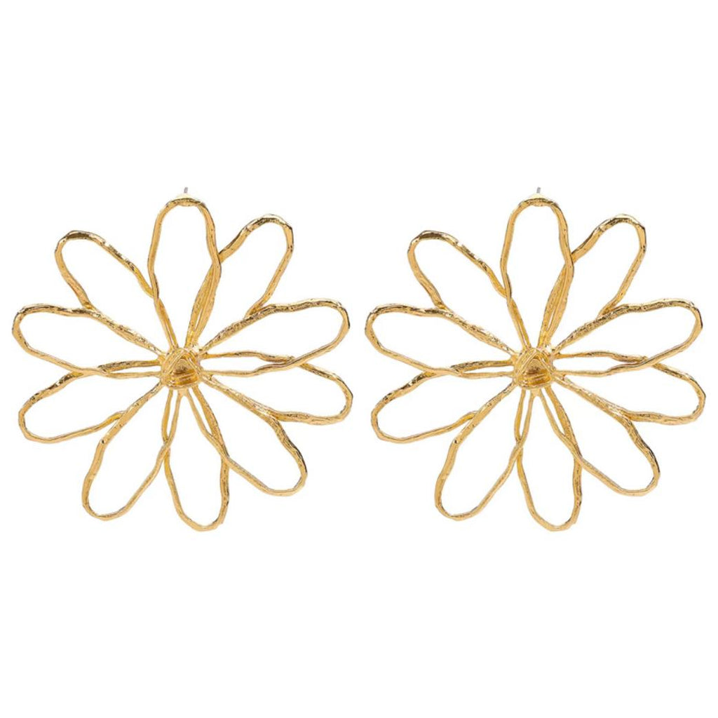 Bloom Abstract Gold Floral Outline Statement Earrings