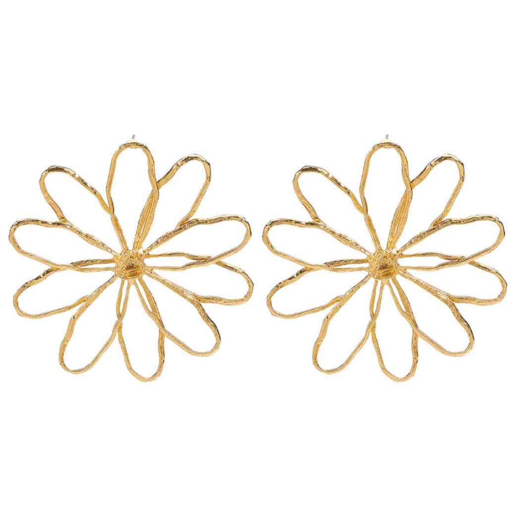 Bloom Abstract Gold Floral Outline Statement Earrings