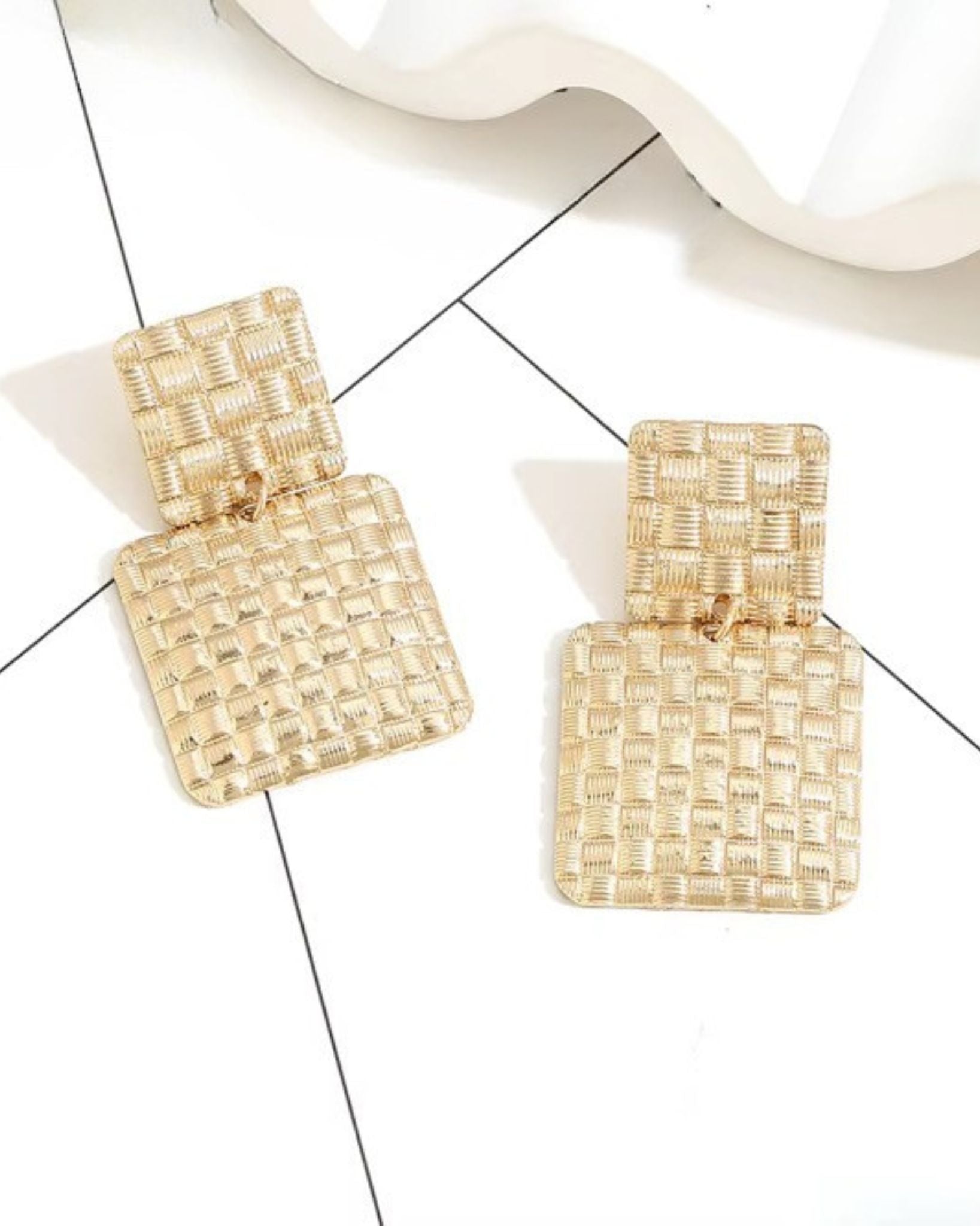 Golden Weave Geometric Drop Earrings