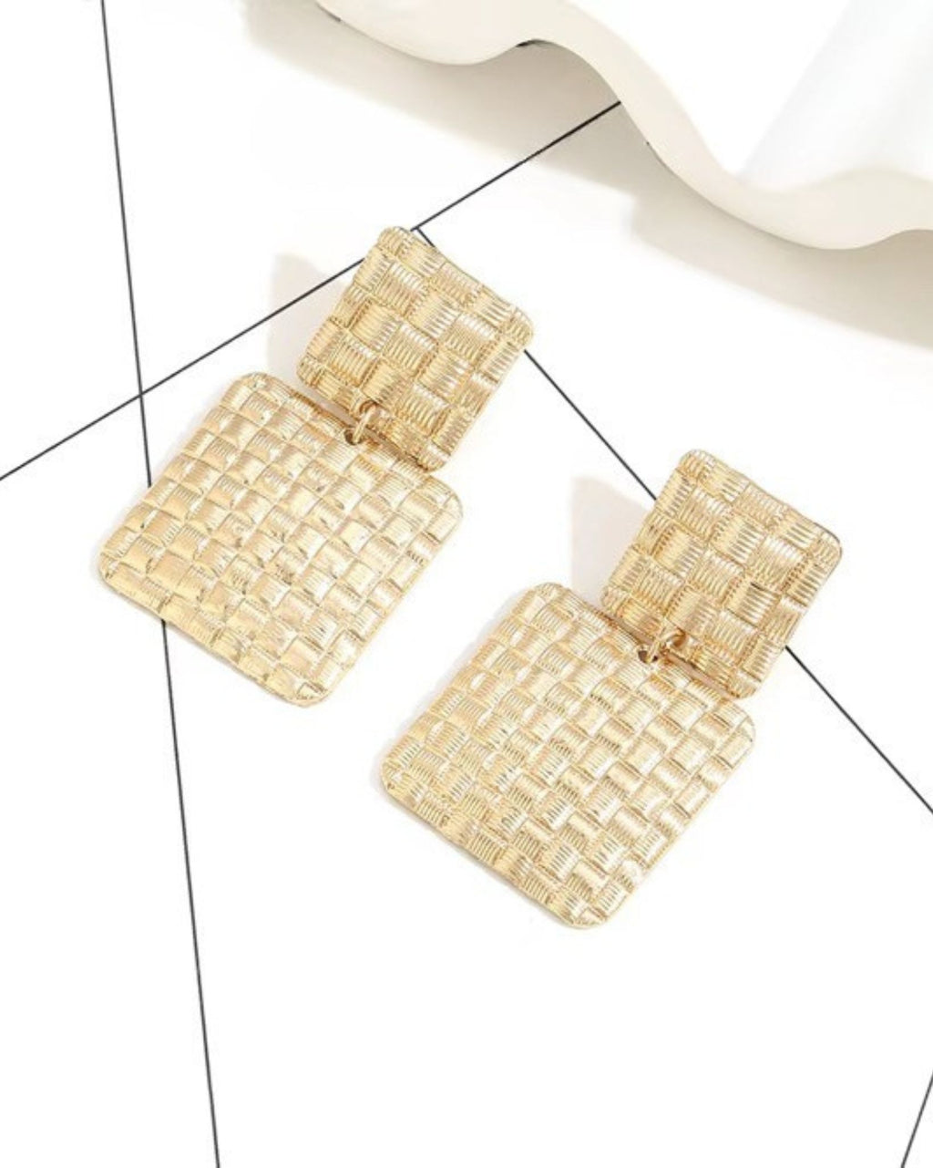 Golden Weave Geometric Drop Earrings
