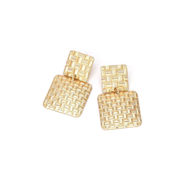 Golden Weave Geometric Drop Earrings