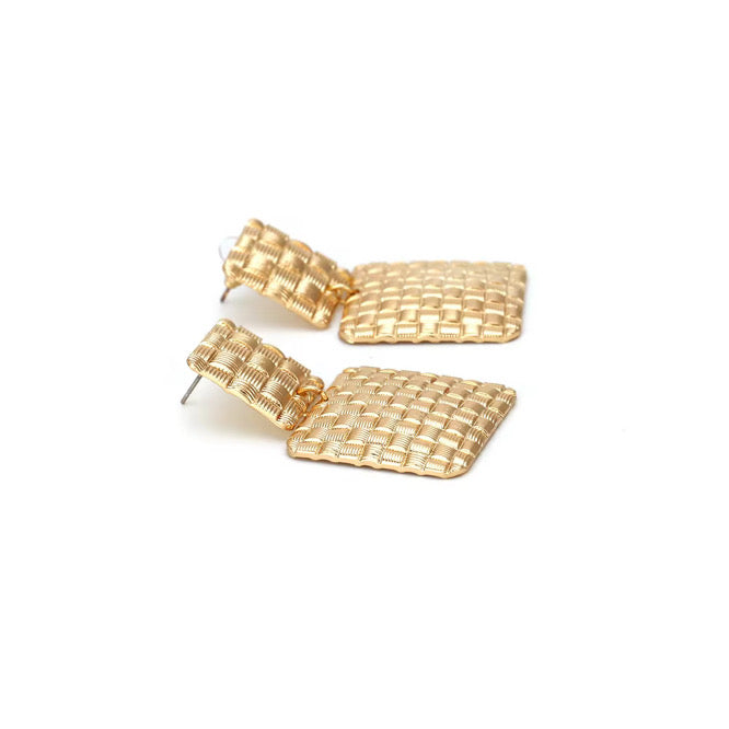 Golden Weave Geometric Drop Earrings