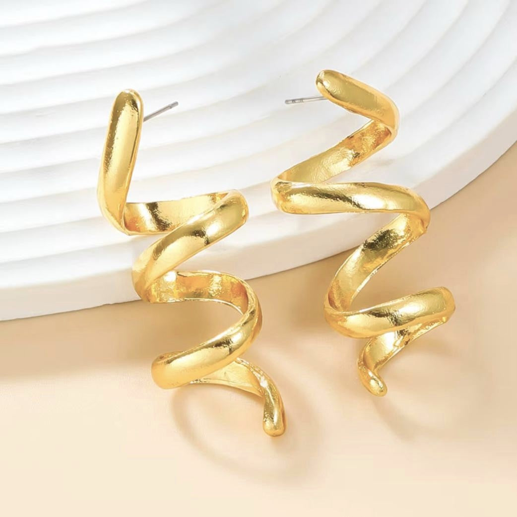 Spiral Gold Statement Earrings