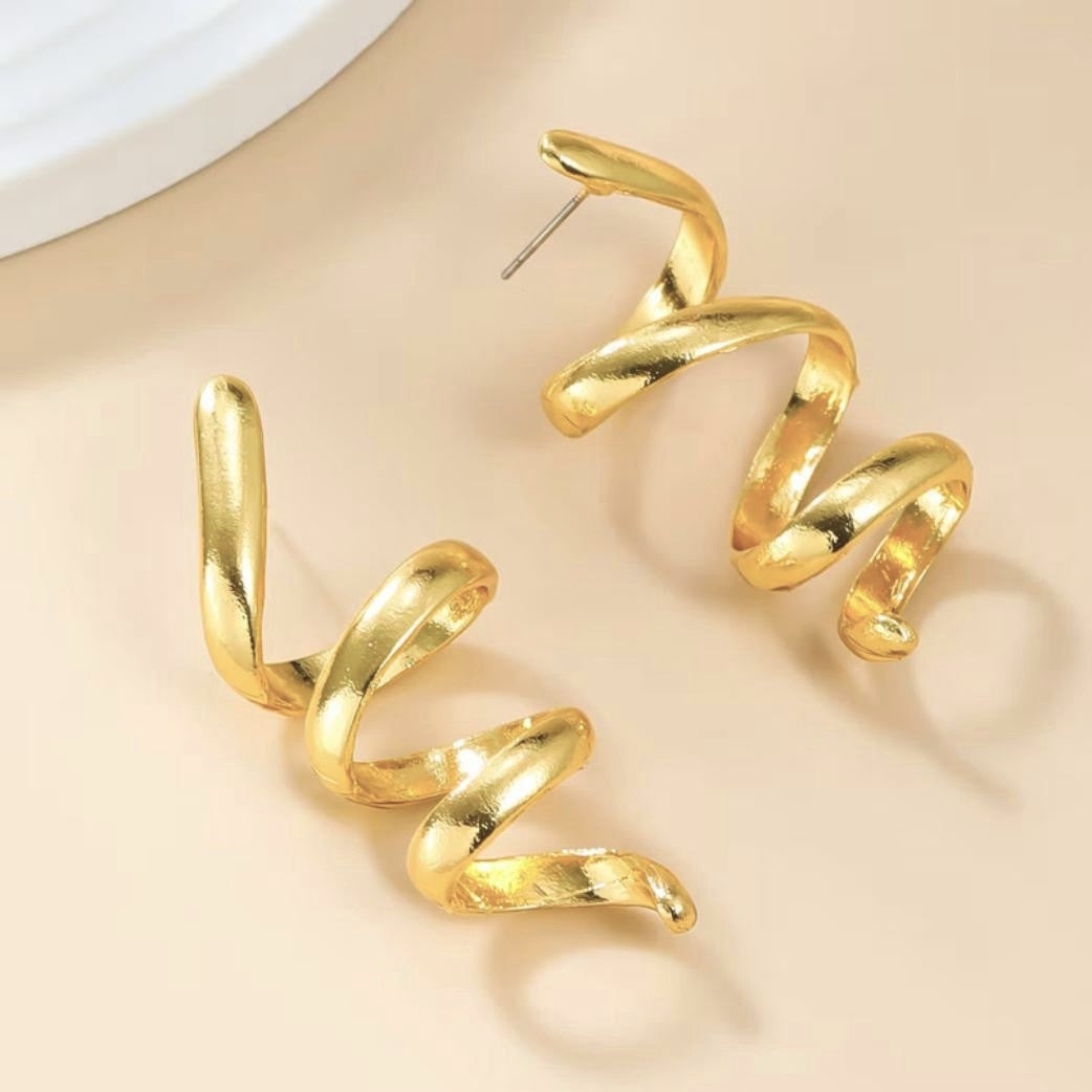 Spiral Gold Statement Earrings