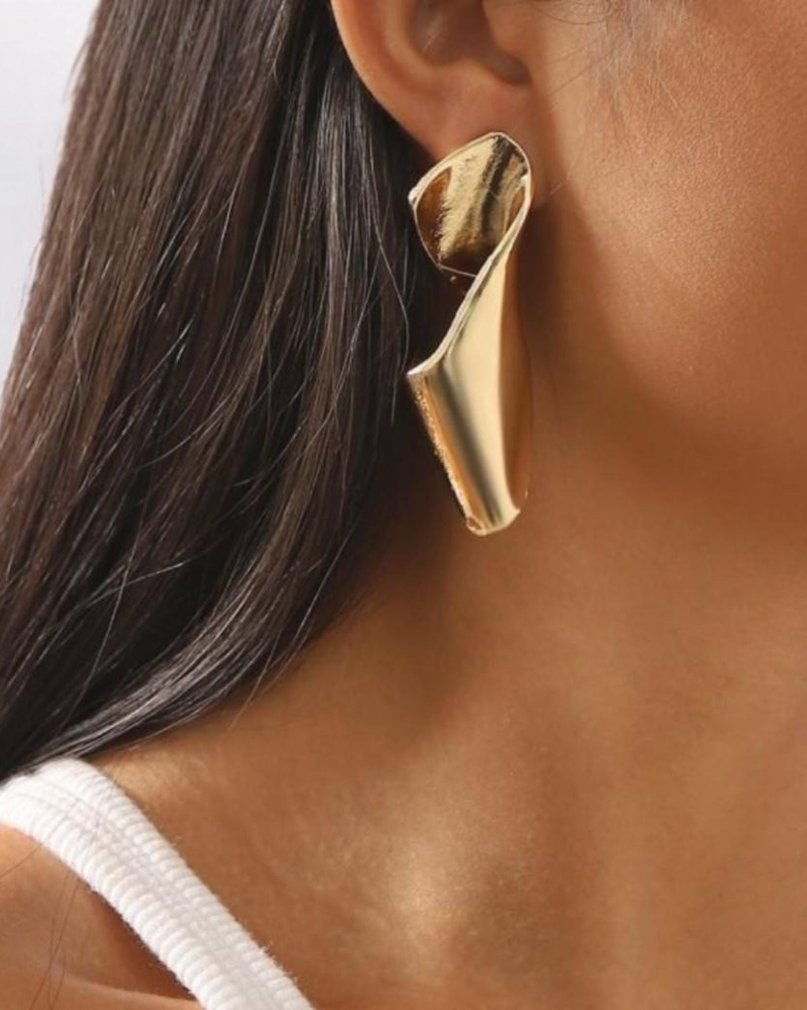 Modern Gold Wave Cuff Earrings