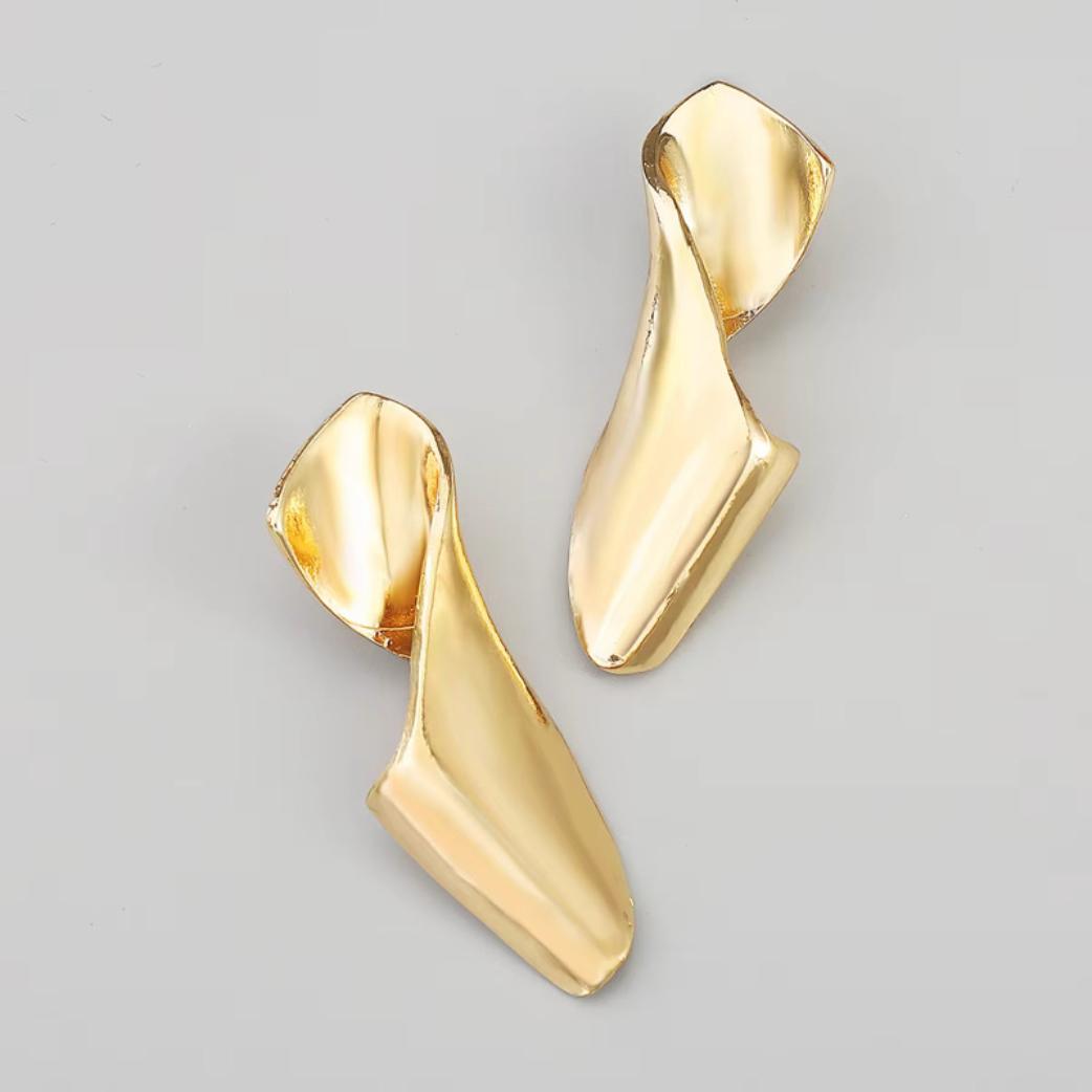 Modern Gold Wave Cuff Earrings