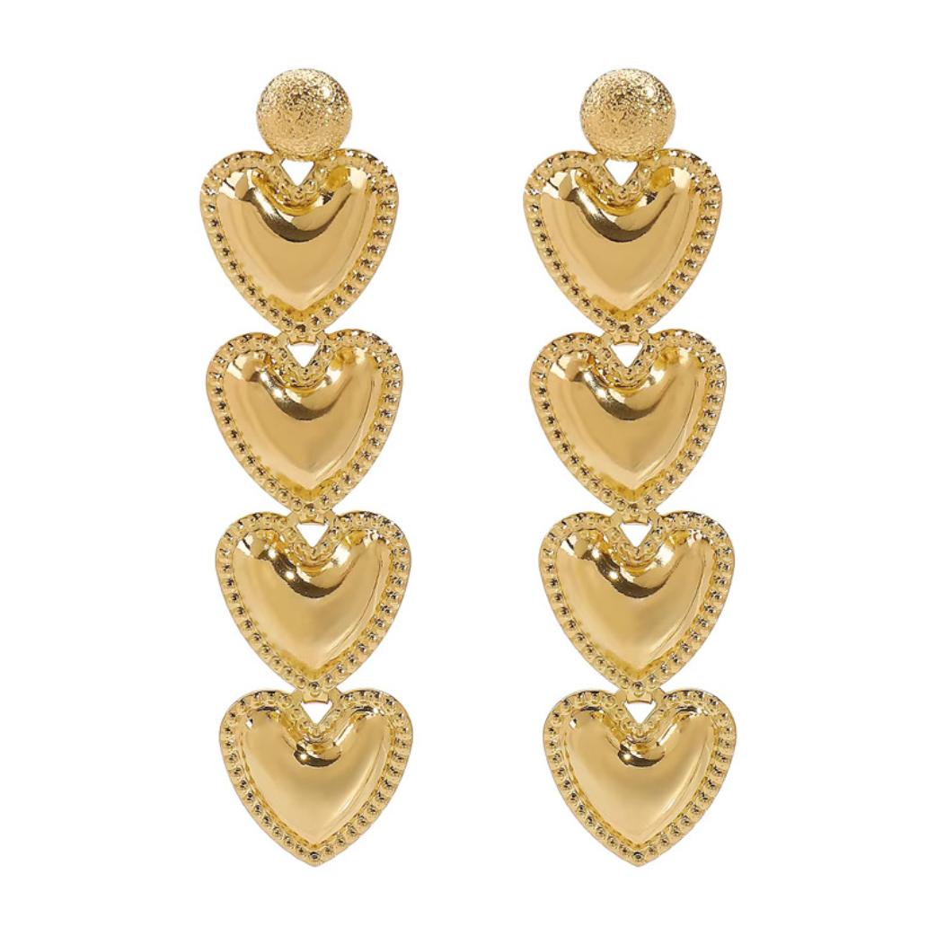 Golden Heart Cascade Earrings