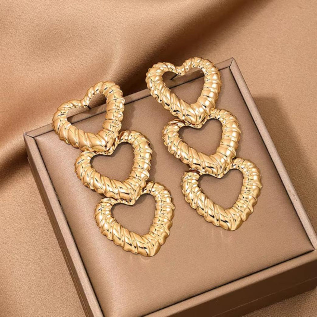 Golden Heart Cascade Earrings