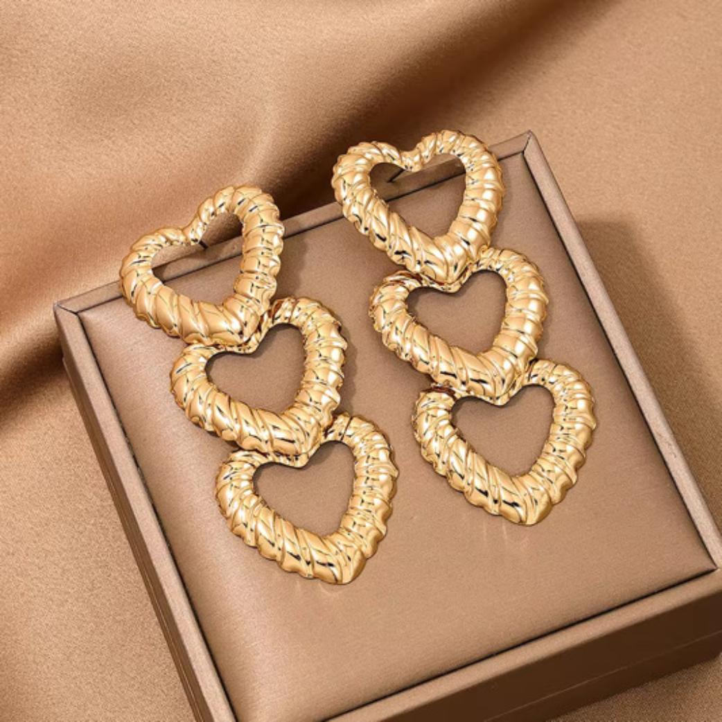 Golden Heart Cascade Earrings
