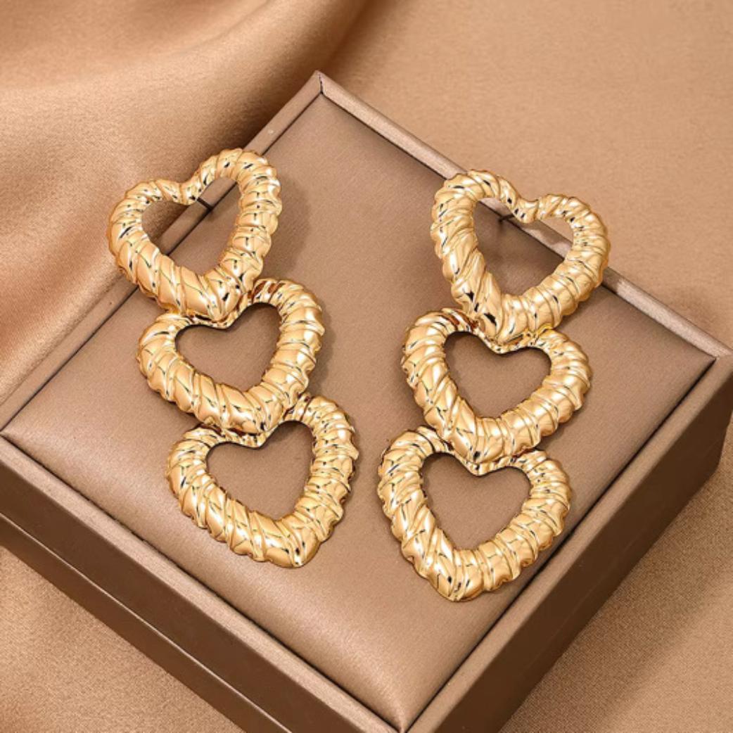 Golden Heart Cascade Earrings