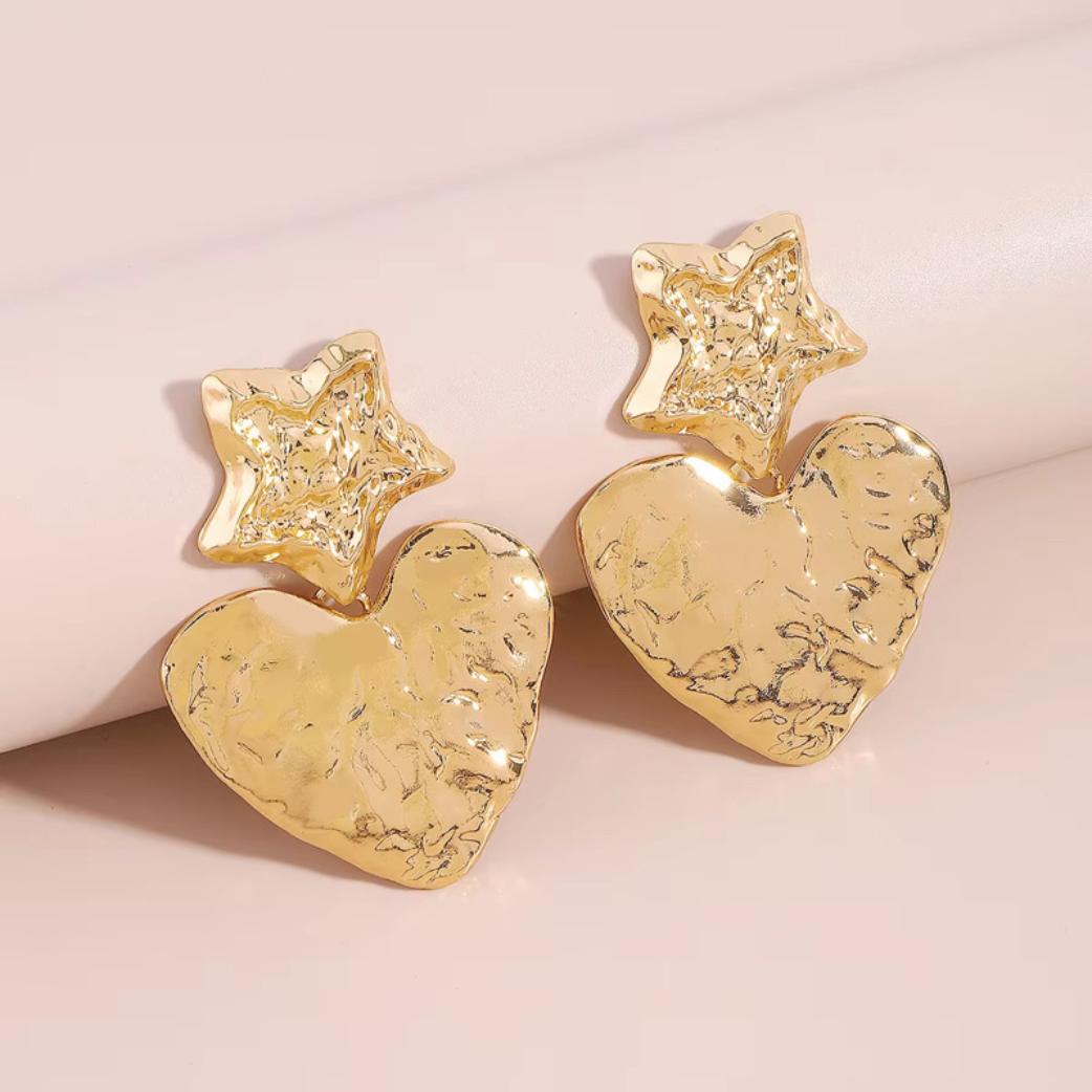 Golden Star and Heart Drop Earrings