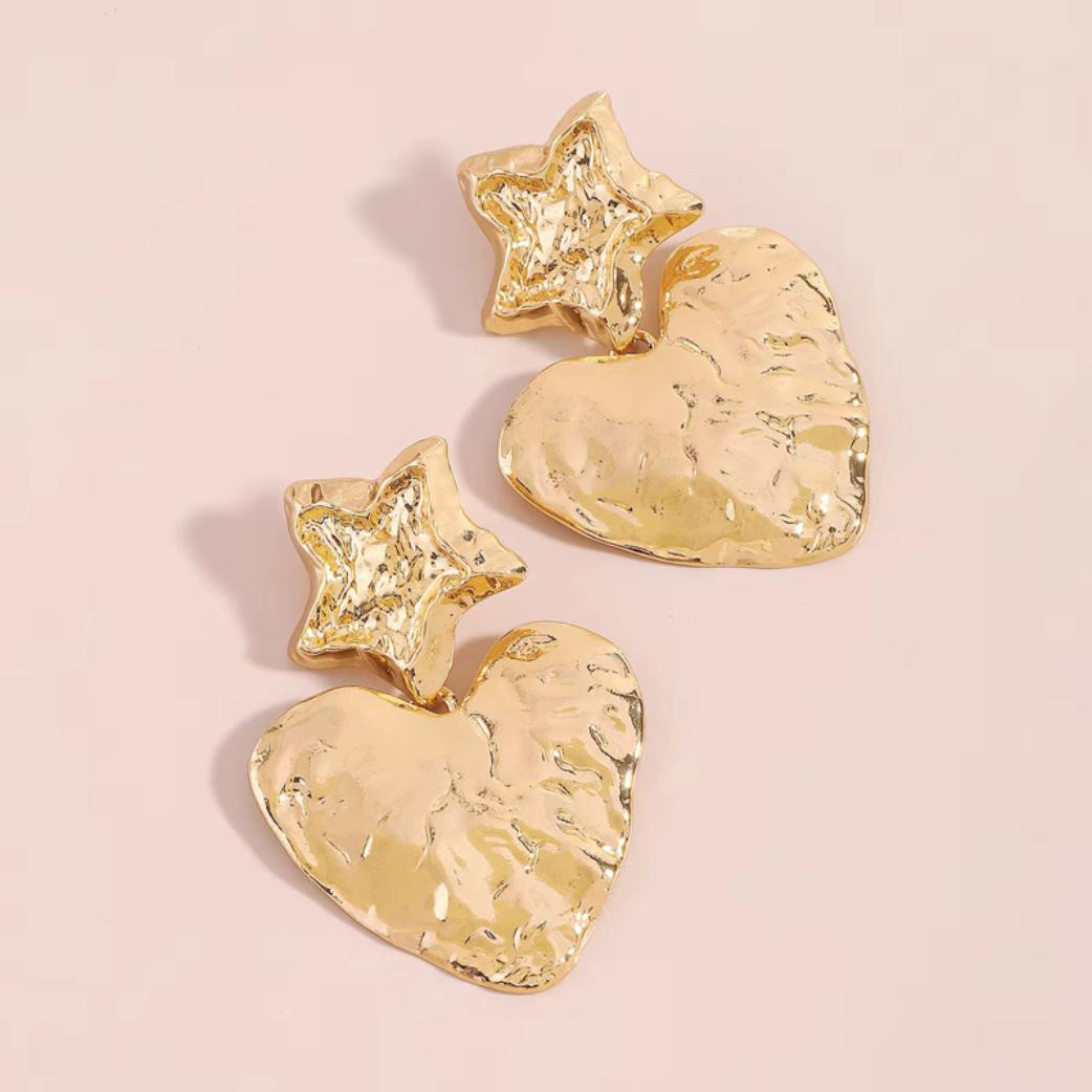 Golden Star and Heart Drop Earrings