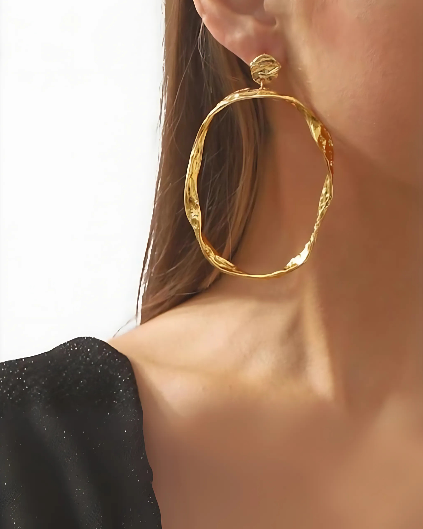 Hammered Gold Oval Hoop Earrings