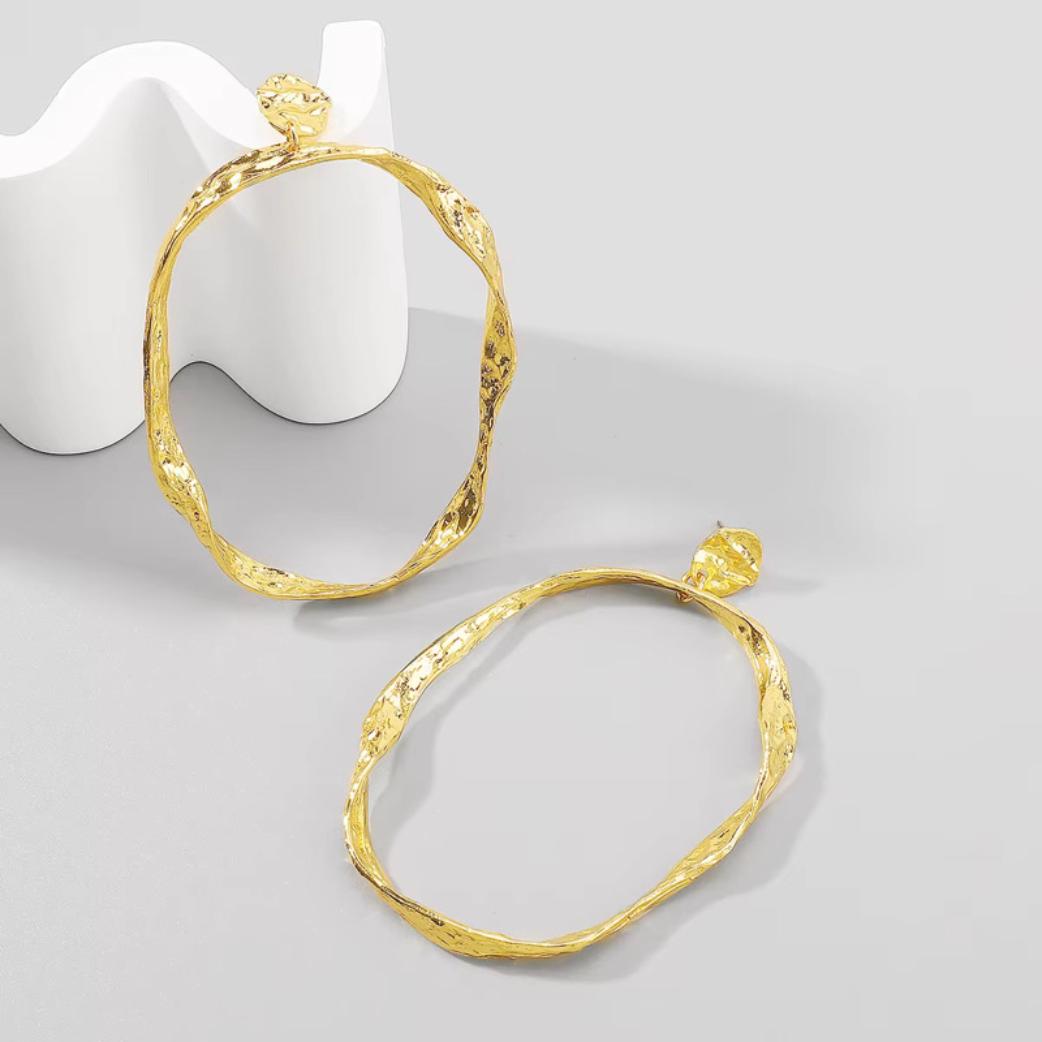 Hammered Gold Oval Hoop Earrings