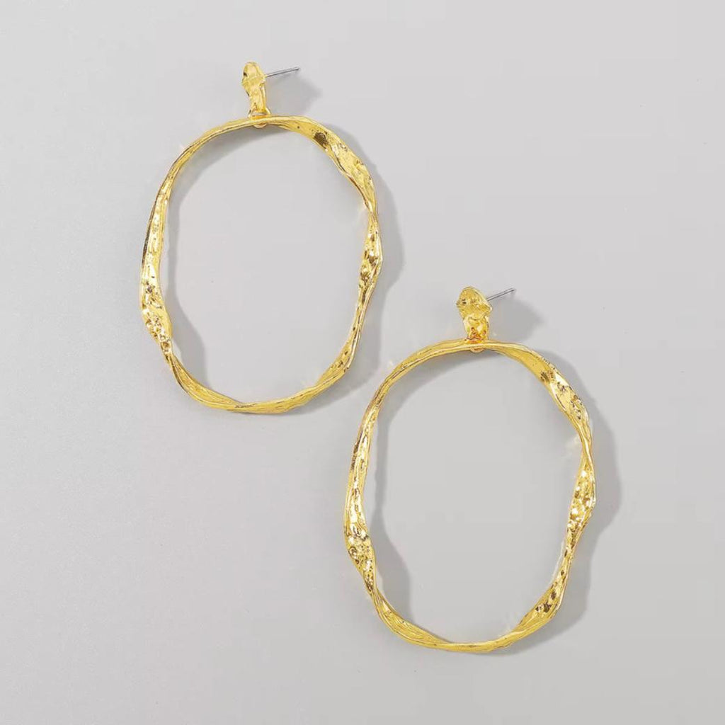 Hammered Gold Oval Hoop Earrings